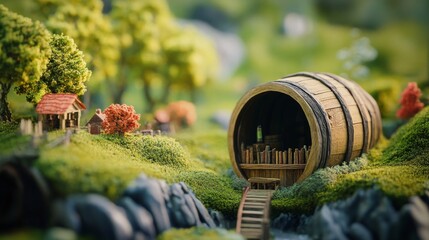 Funny barrel noodles, miniature landscapes 