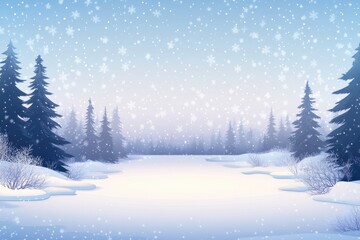 Fototapeta premium Serene winter landscape of a frozen lake under gently falling snowflakes