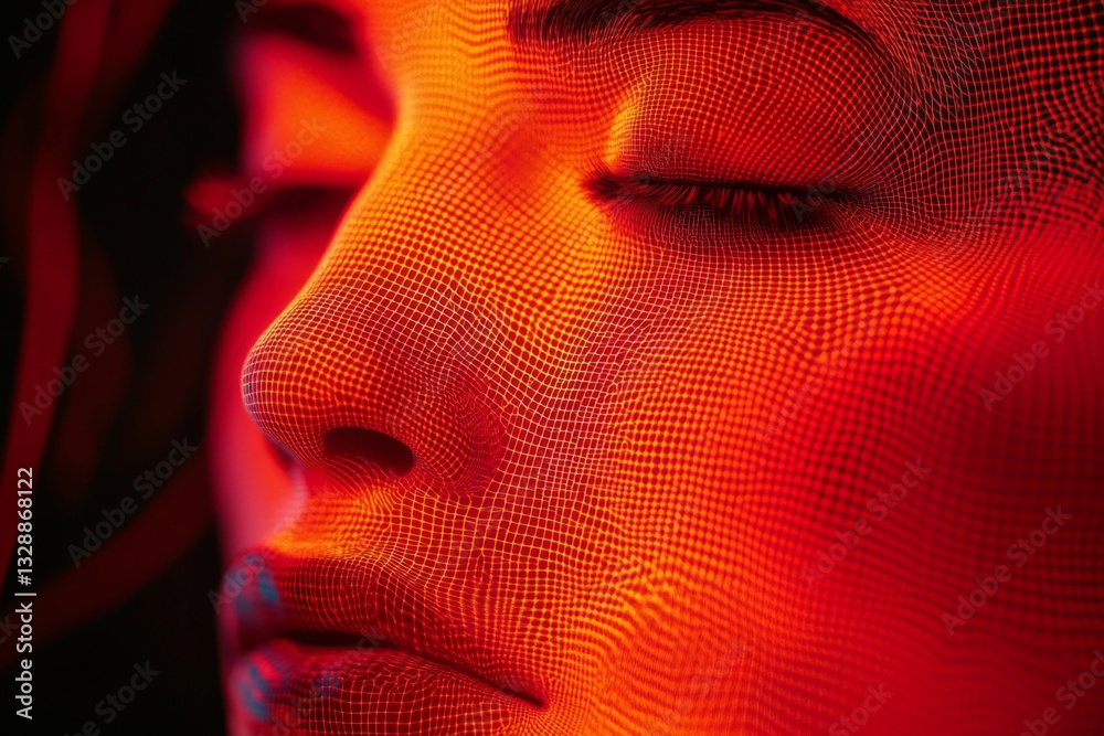 Fototapete intricate patterns illuminate a serene model's face in vibrant hues during a studio session