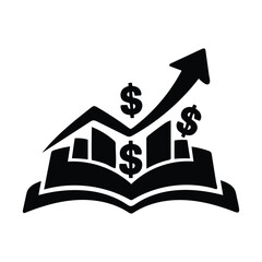 Financial Growth and Education Icon – Upward Arrow, Open Book, and Dollar Signs