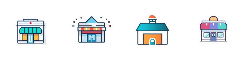 Pixel art shops, diverse styles isolated on white or transparent png