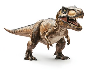 Fototapeta premium Enchanting dinosaur character captured in a dynamic pose against a bright white background for artistic use and design