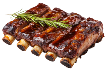 Juicy barbecued ribs with garnish ready to eat