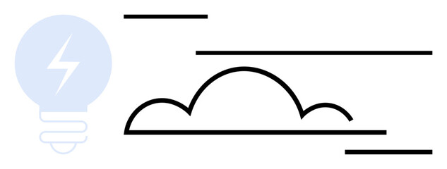 Cloud and lightning bulb visualizing innovative ideas, creativity, technology, and digital transformation. Ideal for innovation, tech, cloud computing, energy, sustainability simplicity futurism