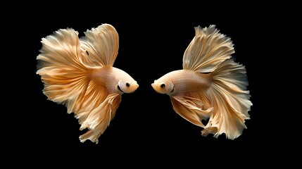 Obraz premium Betta fish swimming around premium fish food packaging