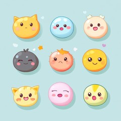 Cute round characters with varied expressions