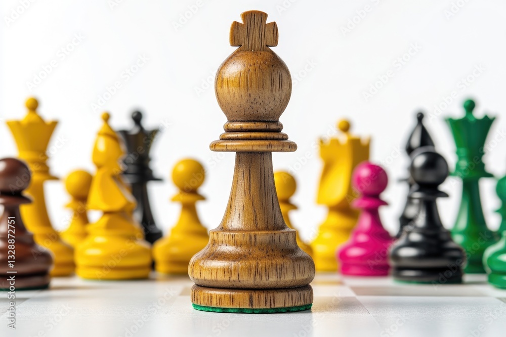 Poster a detailed view of a wooden chess piece, ideal for use in editorial or educational contexts