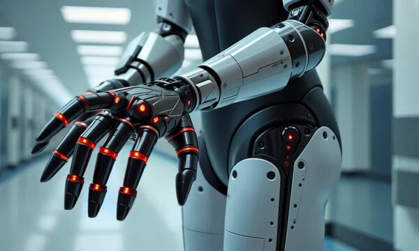 Fembot Robotic Arm Close-Up:  Futuristic Technology and Artificial Intelligence
