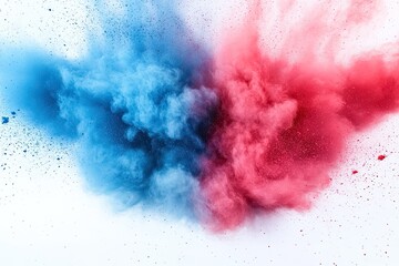Fototapeta premium Exploding blue and red powder on white background