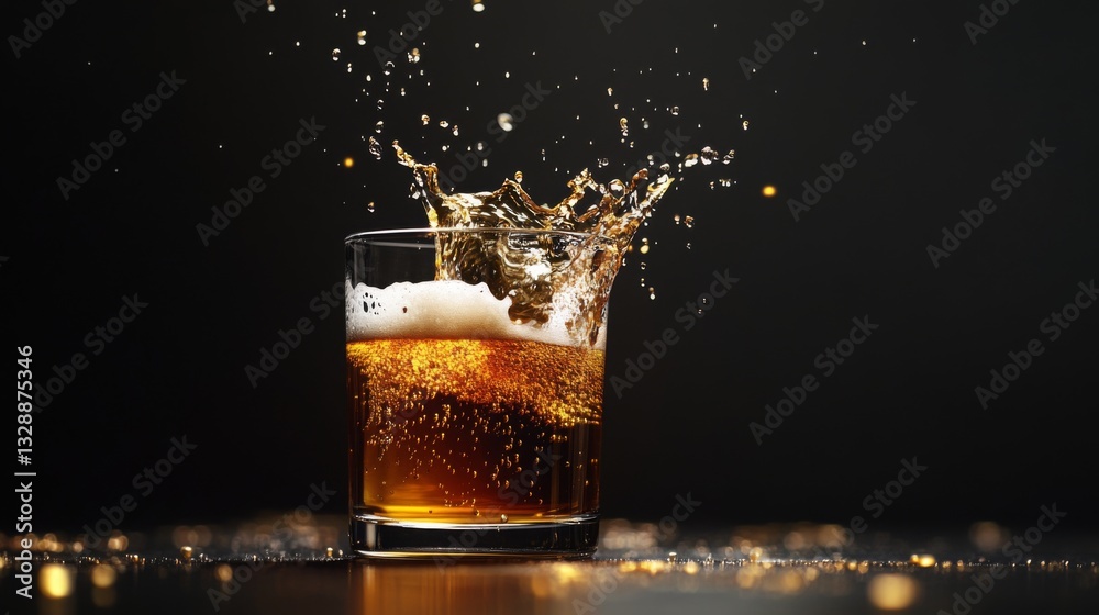 Poster A high-quality image of a beer glass with a splash of beer being poured, creating dynamic movement and emphasizing the refreshing quality of the drink.