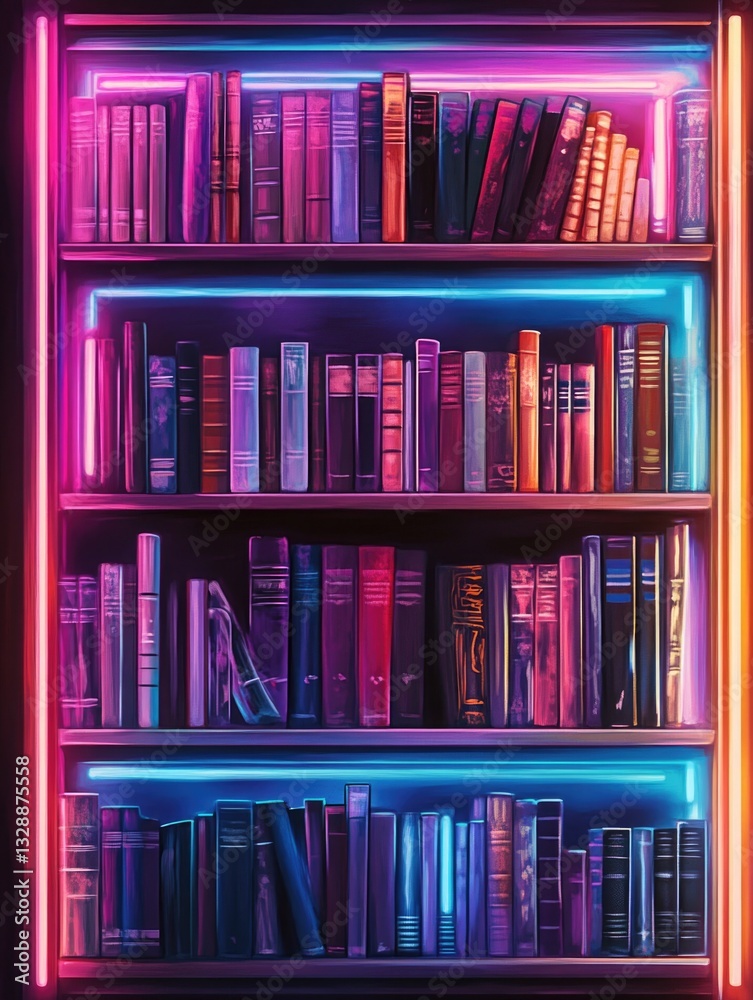 Poster a close-up view of a bookshelf filled with numerous books, perfect for use in educational or literar