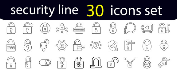 Cyber security line icons set. Black vector illustration. Editable stroke.