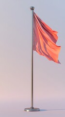 A pink flag billows in the wind on a metal flagpole