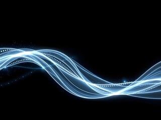Abstract blue light wave lines on black background, futuristic energy, data flow, technology design.