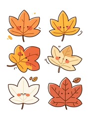 Cute Autumn Maple Leaves Illustration Set