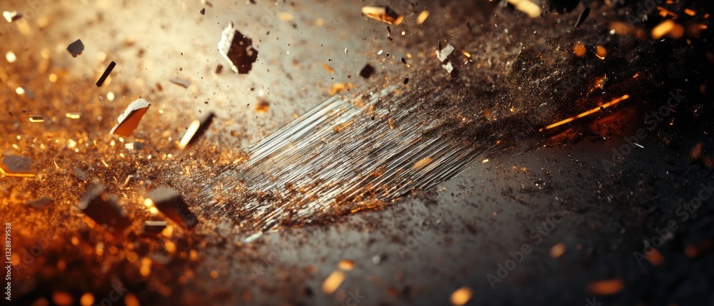 Poster close-up shot of a fork with metal debris, suitable for use in crime scene or forensic investigation