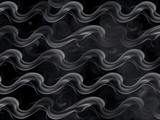Abstract Smoke Waves Repeating Pattern, Gray Swirls on Black Background, Artistic Design, Texture, Modern Art, Decorative Wallpaper