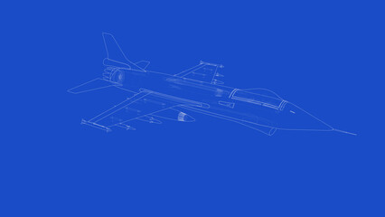 3d rendering of a fighter jet blueprint
