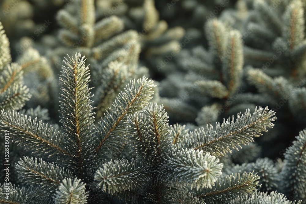 Poster a close-up shot of a pine tree covered in frost