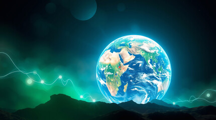 Naklejka premium n ethereal and spiritual depiction of planet Earth, surrounded by a light aura and emitting a mystical feeling