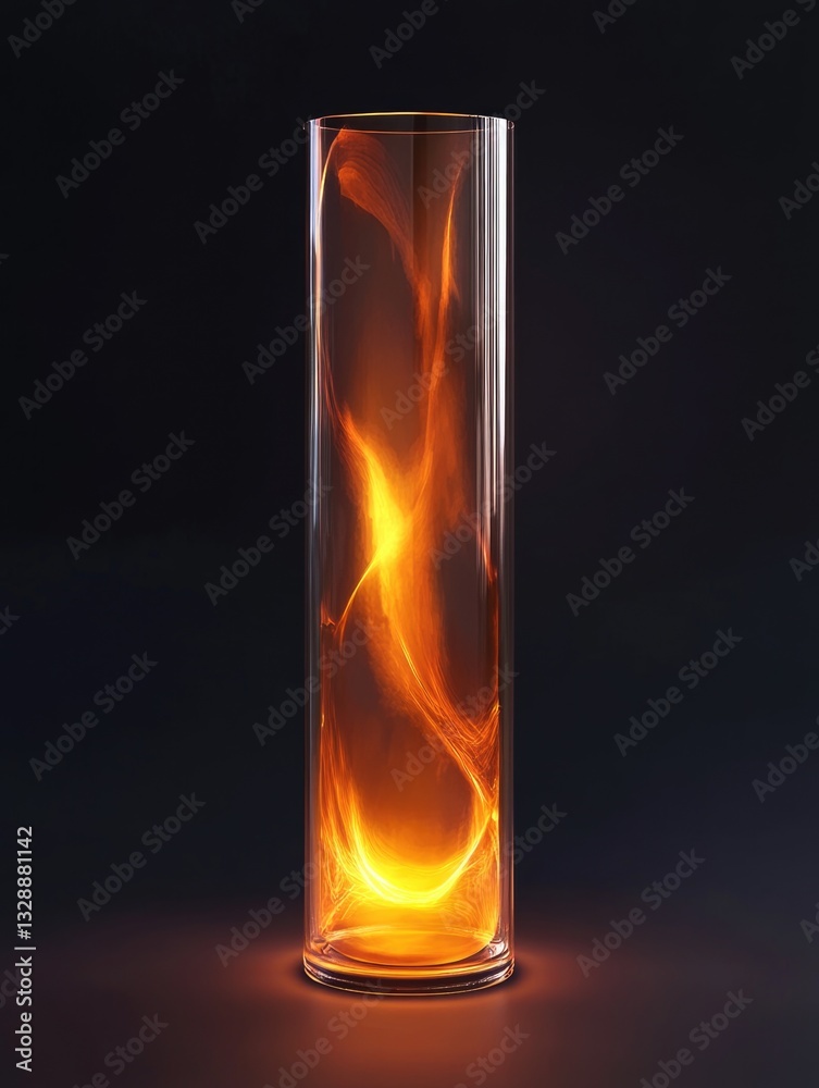 Poster a glass filled with liquid and a flame inside, ideal for use in editorial or commercial contexts whe