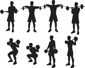 Man gym, fitness, yoga, gym, pose, ballet, jump, person, dancing vector set