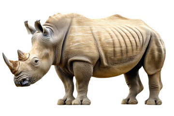 Fototapeta premium Rhinoceros standing on a transparent background in profile
