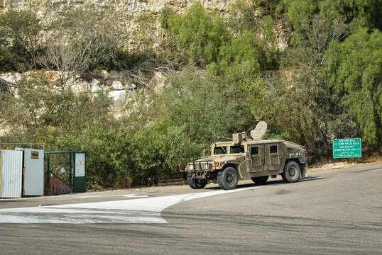 Convoy of armored vehicles Israeli airmobile brigade in patrol. Military 4x4 all terrain armored vehicle Hummer Humvee