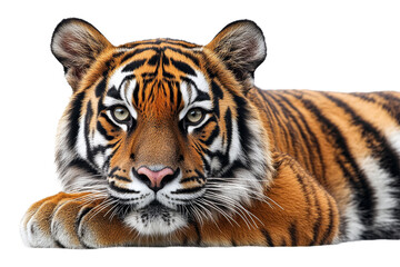 Fototapeta premium Majestic tiger resting with clear gaze and vibrant fur