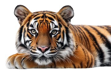 Majestic tiger resting with clear gaze and vibrant fur