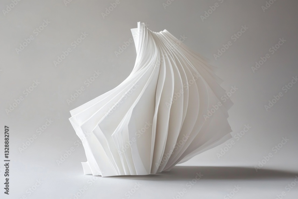 Poster a unique white sculpture made from folded paper on a table, ideal for use in editorial or commercial