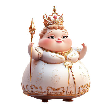 This image showcases a cartoon queen figure dressed in elegant attire, holding a scepter, with a crown.