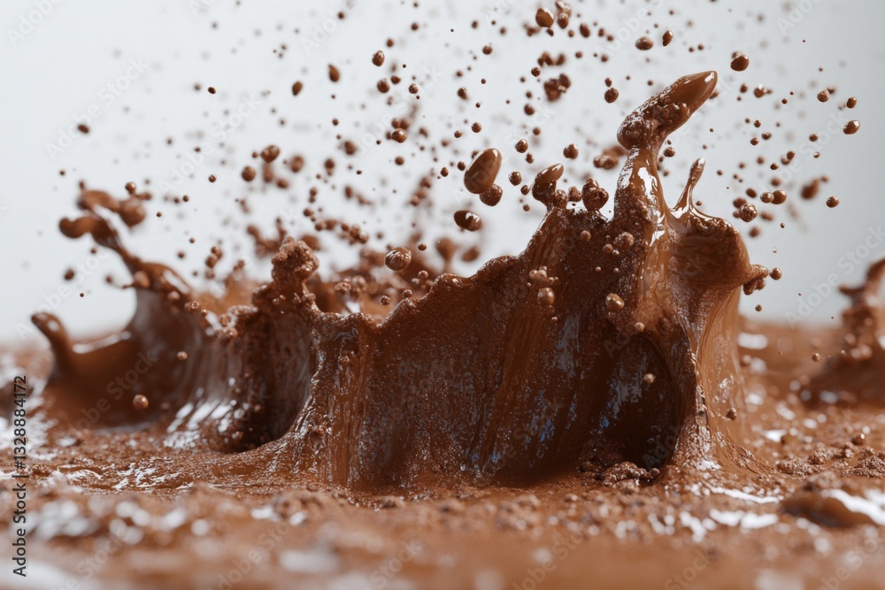 Poster Chocolate splashes create dynamic patterns in a rich dessert preparation environment