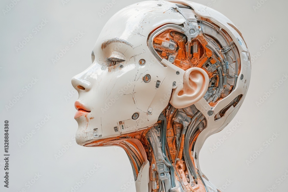 Aufkleber futuristic humanoid robot showcasing intricate internal mechanisms and sleek design in a modern art 