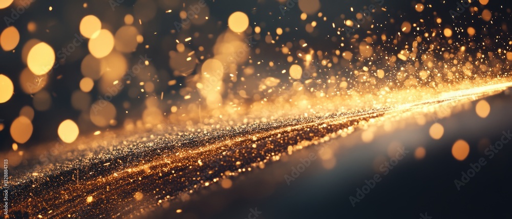 Poster A close-up view of a shiny surface with lights in the background, ideal for use in technology or advertising contexts