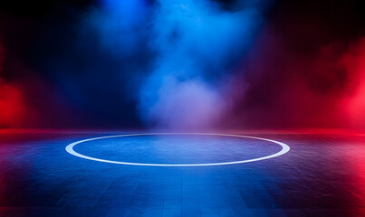 Exciting wrestling match arena sports event dramatic lighting side view competitive spirit