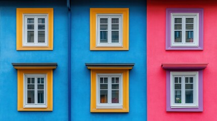 Fototapeta premium Colorful building facade windows, city