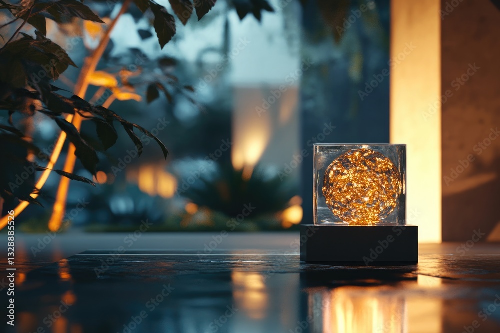 Poster a glass block with a glowing light inside