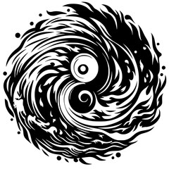 Silhouette of fire and water elements