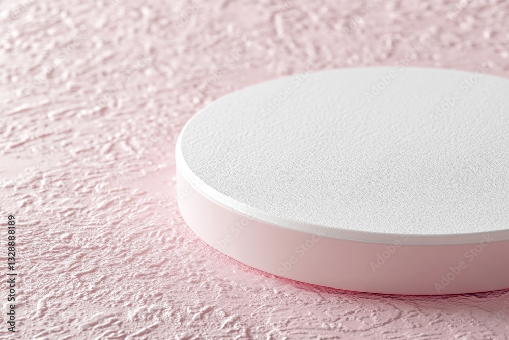 Poster a single white round object sits on a pink background