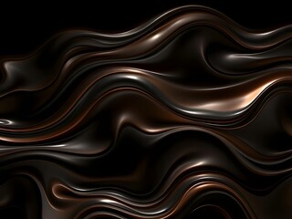 Luxurious Abstract Dark Brown Liquid Flowing Background, Smooth Satin Texture Design.