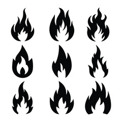 Set of Fire silhouette icon, Fire symbol, Fire flame icons design