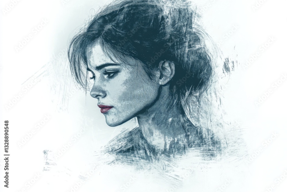 Aufkleber stylized artistic portrait of a woman with soft features and striking profile on light background