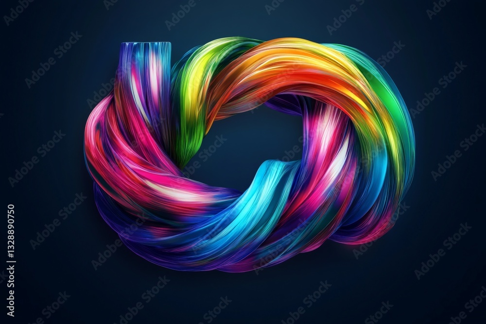 Poster colorful swirling ribbon creating a vibrant circular design on a dark background