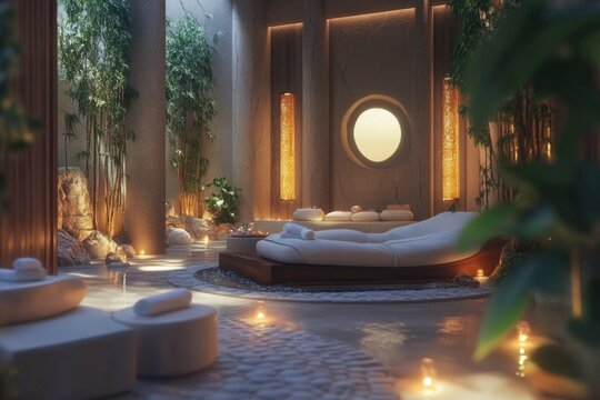 A cozy bedroom featuring a unique circular bed and possibly used for a romantic getaway or special occasion