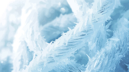Close-up macro photograph of ice crystals exhibiting intricate, feathery formations.  The image is predominantly light blue and white, with variations in tone and opacity suggesting depth and