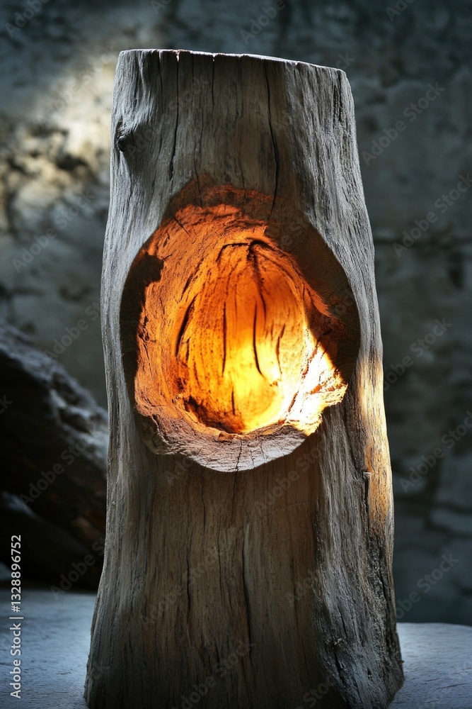 Poster a wooden plank with a hole drilled into it, suitable for various design concepts
