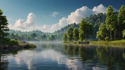 Highly Detailed Real Nature Landscape Background with Lush Greenery, Forests, and Clear Scenic Views of Natural Environment