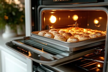 Delicious homemade pastries baking in modern oven