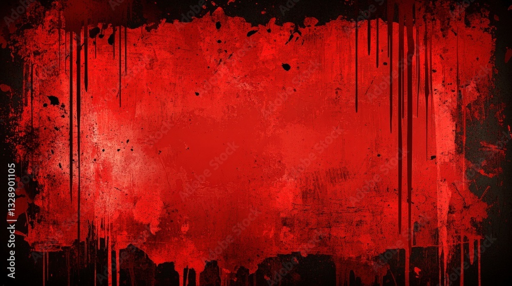 Poster A vivid red backdrop with texture and drips, creating a dramatic and intense visual effect.